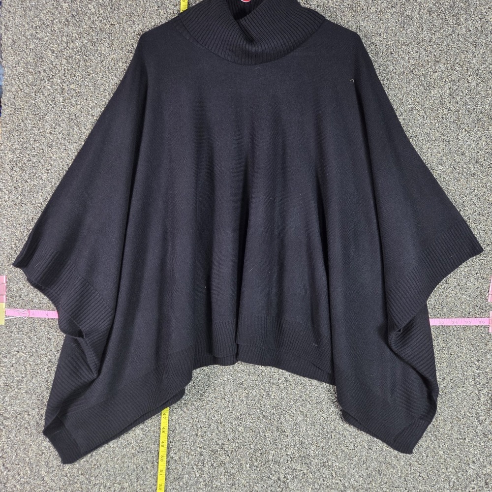 A New Day Poncho Women OSFM Black Turtleneck Knit Ribbed Cape SKU 10422